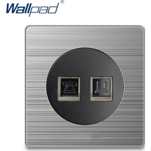 Wallpad 2020 TEL DATA Ethernet RJ45 CAT6 Wall Power Socket Electric Outlet Silver Stainless Steel Panel