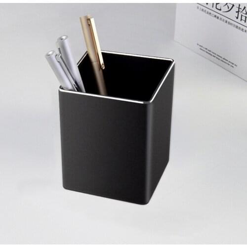 Desktop Pencil Holder Modern Office Aluminum Alloy Pen Holder Office Home Pen Pencil Holder Case Brush Cup Storage Supplies