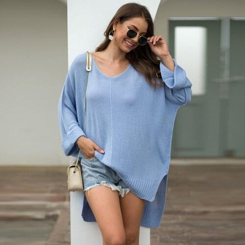 New Sweater Women 2019 v-neck Solid Color Loose Bat Sleeves European Warmn Sweaters Clothes Women Vestidos MMY77002