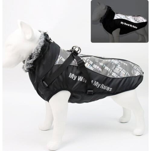 Pet Dog Clothes Reflective Waterproof Furry Collar Jacket Winter Warm Fleece Vest Thicken Coat Clothing for Medium Large Dogs