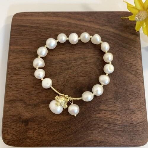 Origin Summer Korean Fashion Shell Freshwater Pearl Charm Bracelets for Women Shining Rhinestone Adjustable Metallic Bracelets