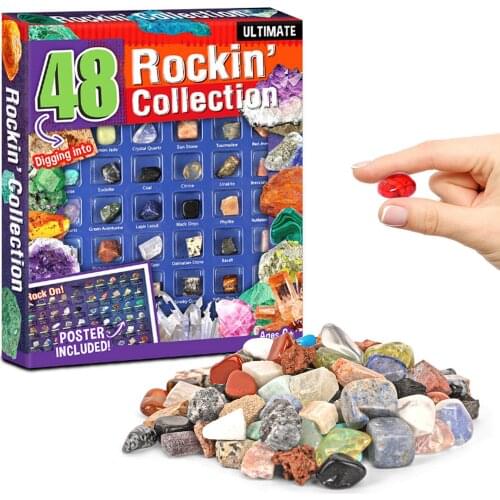 Rock Collection Kit 48pcs Natural Gemstone Jewellery Stone Crystals Archeology Science Specimens Educational Toys for Boys Girls