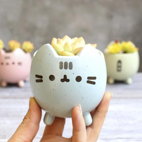 Lovely Little Cat Flower Planter Flowerpot Succulent Plant Pot with Hole Cute Animal Home Garden Decor Bonsai Pots Birthday Gift