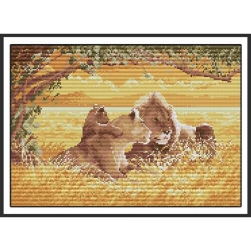 A Lion Family Cross Stitch Kits Counted Dmc 14ct 11CT Cross Stitch Wall Home Decor Needlepoint DIY Embroidery Needlework Sets