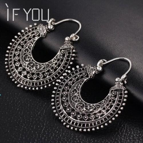 IF YOU New Vintage Earrings Moon Hollow Dangle Earring For Women Piercing Pendientes Mujer Jewelry Fashion Charm Silver Color