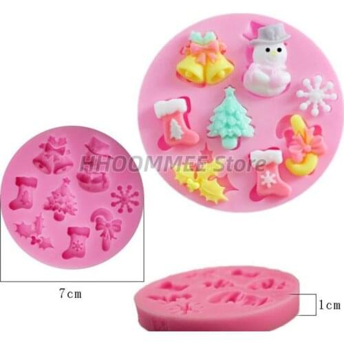 Christmas Snowman Shape Fondant Silicone Mold Kitchen Baking Chocolate Pastry Candy Clay Making Cupcake Decoration Tools Pink