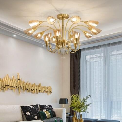 Nordic light Living room crystal chandelier luxury pure copper modern retro led light ceiling bedroom dining room lamps lighting