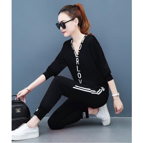 Leisure sports suit 2019 Spring autumn New fashion two piece pant set Long sleeve track suits women Youth clothing Free shipping