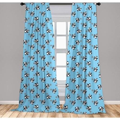 Soccer Curtains Panda Player Kicking a Ball Boys Design Fun Animal Pattern Window Drapes for Living Room Bedroom
