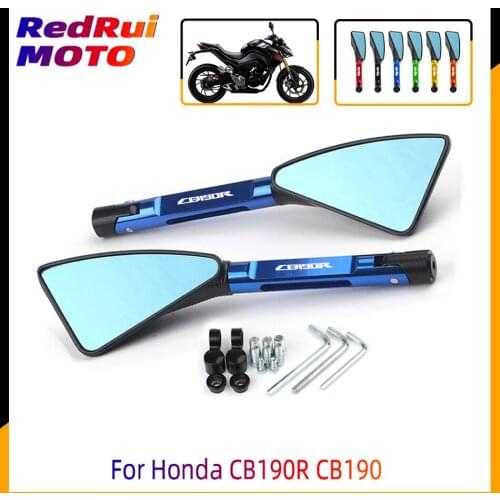 Universal With Logo Motorcycle CNC Aluminum 8mm 10mm Rear View Mirrors Blue Anti-glare Mirror For Honda CB190R CB190