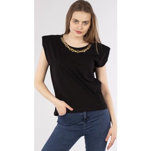 BARRELS AND OIL Women 'S Black Shoulder Pads Necklace T-shirt