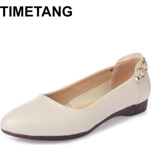 TIMETANG Genuine Leather Women Flat Shoes Solid Slip On Casual Shoes Spring Summer Lady Slip On Comfortable Moccasins Women
