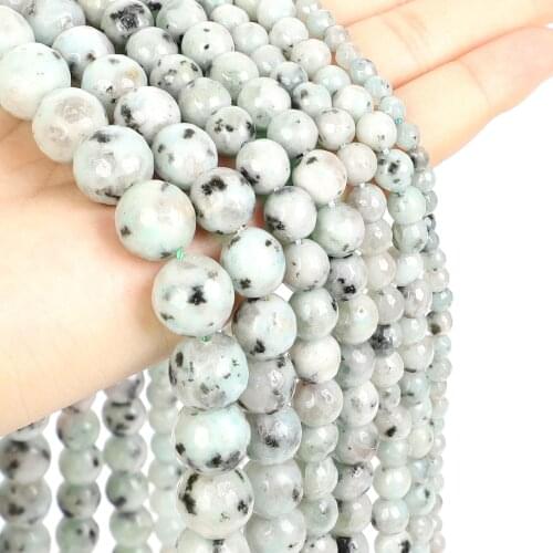 16"Strand Beads Natural Stone Jewelry Faceted Black Spot Stone Beads Round Loose Beads For Jewelry Making Neck Bracelet 4-12mm