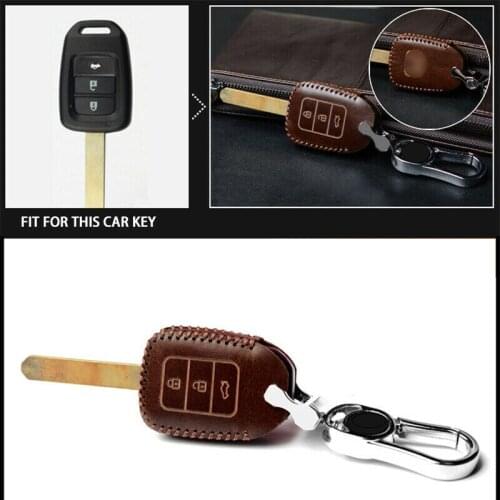 2 3 Buttons Vintage Leather Car Key Fob Cover Case Holder For Honda Accord CR-V Civic