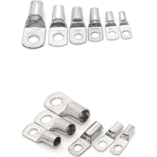 20PCS New SC6-5/6 M4/M5/M6/M8 4mm2 6mm2 10/16/25mm2 35/50mm2 4mm 5mm 6mm 8mm Bolt Hole Tinned Copper Cable lugs Battery Terminal