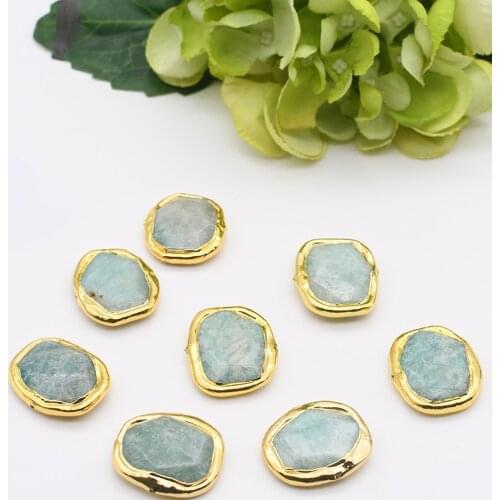 5pcs/lot 29x25mm High Quality Green Amazonite square-shape Metal Bezel Connector Jewelry Making DIY