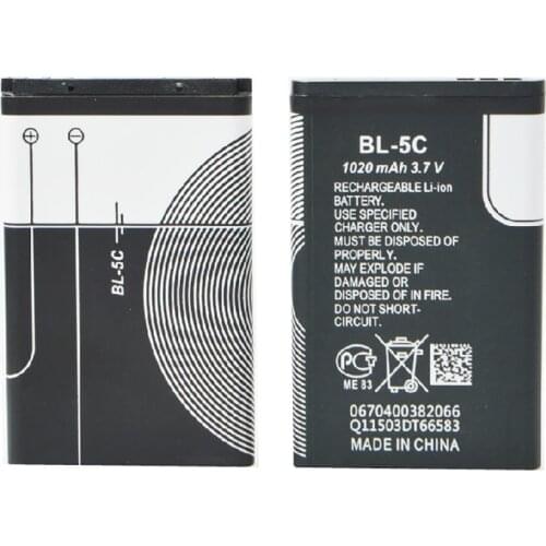 Replacement Cell Phone Li-ion Battery 1020mAh 3.7V Suitable for Nokia BL-5C Rechargeable