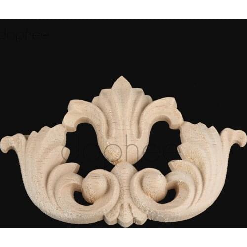 Dophee 1pcs 12*8cm Wood Applique Decal Floral Onlay Vintage Applique For Wall Doors Cabinet Furniture Home Decoration