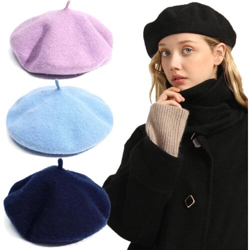 Retro Girl Solid Color Beret French Artist Warm Wool Winter Beanie Hat Vintage Plain Beret Solid Color Elegant Ladies Winter Hat