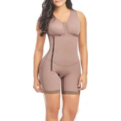 Sleeveless Mid Leg Side Zipper Bodysuit With Bra Women Shapewear Firm Tummy Control Breathable Fajas