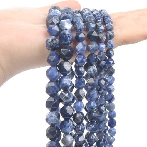 Faceted Blue Veins Natural Stone Beads Round Loose Spacer Beads for Jewelry Making Charm Bracelets Necklace DIY Strand 6/8/10MM