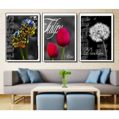 Retro Abstract Flower Decorative Painting Modular Picture Wall Art Canvas Painting for Living Room 3 Pieces No Framed