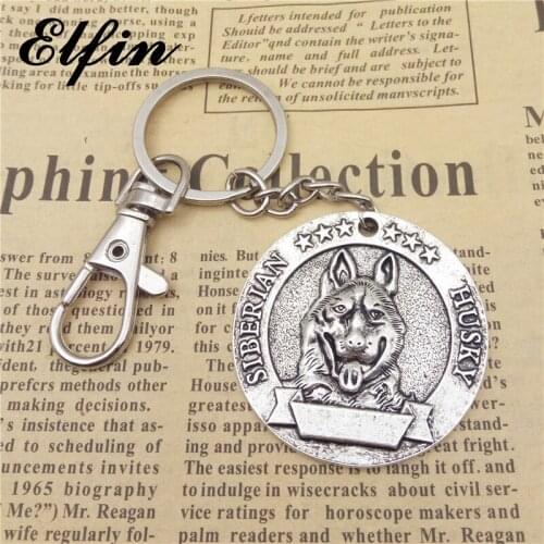 Elfin Vintage Siberian Husky Keychains Antique Silver Plated Siberian Husky Dog Key Chains Keyrings Pet Dog Jewelery