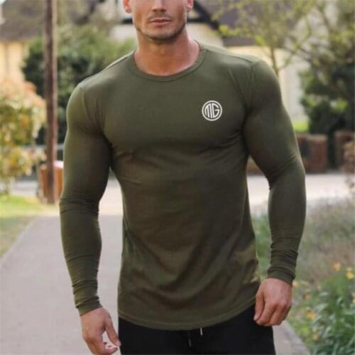 Muscleguys Brand 2019 Fashion Clothes Solid Color Long Sleeve Slim Fit T Shirt Men Cotton Casual T-Shirt Streetwear Gyms Tshirts