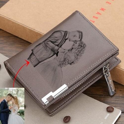 Custom Wallet Men 's Short Casual Zipper Buckle Multifunctional Card Holder DIY Custom Pattern Engraving Picture Photo Wallet