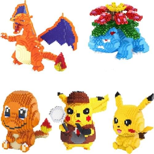 Pokemon Building Blocks Cartoon Pikachu Charizard Bulbasaur Snorlax Anime Characters Mini Blocks Collection Childrens Toys