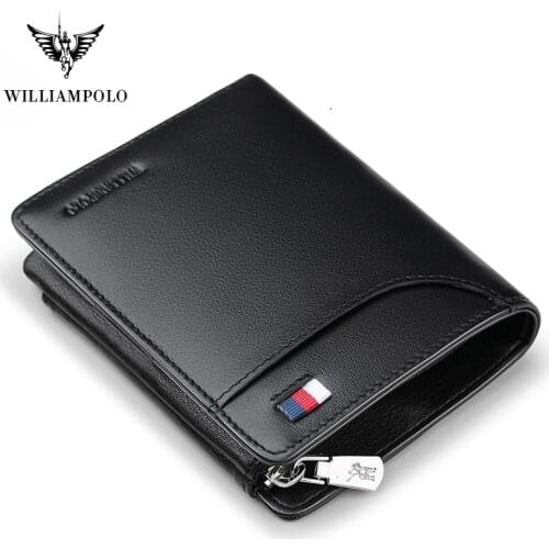 WilliamPolo short Wallet men slim Credit Card Holder Genuine Leather Zipper Multi Card Case Slots Cowhide Leather Wallet
