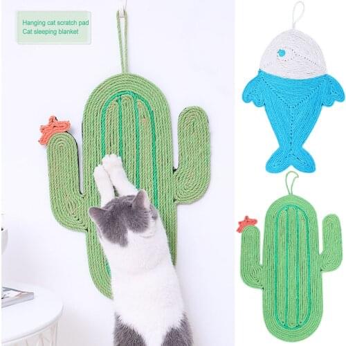 Creative Fish-Shaped Cactus Natural Sisal Cat Scratching Board Grinding Claws Wall-Mounted Carpet Mats For Sleeping Pet Toys