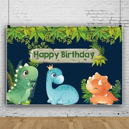 Laeacco Dinosaur Birthday Party Photography Backdrop Jungle Tropical Plants Child Photocall Poster Customized Photo Backgrounds