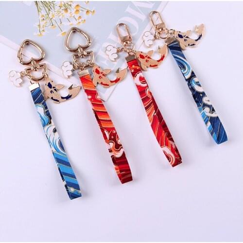 Cute Trendy Japanese Lucky Fish KeyChains Cloth Lanyards Key Holder Keyfob Car Key Chain Backpack Decor Keyring for Airpods Case