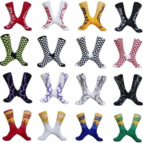 Korea Unisex Fashion Socks Checkerboard Square Lightning Flame crew cool Socks Street Skateboarding Hip Hop Long Socks