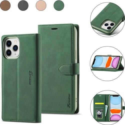 Fashion Solid Color Leather Phone Case For iPhone 12 11 XS Pro Max Mini X XR 8 7 6 6S Plus SE 2020 Wallet Card Magnetic Cases