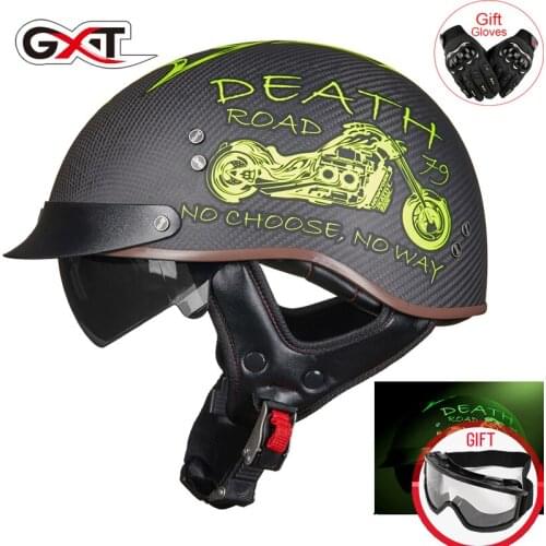 GXT Motorcycle Carbon Fiber Helmets On Scooter Homologu UV Lens Capacete Motorbike Retro Motos Biker German Chopper Light Caps
