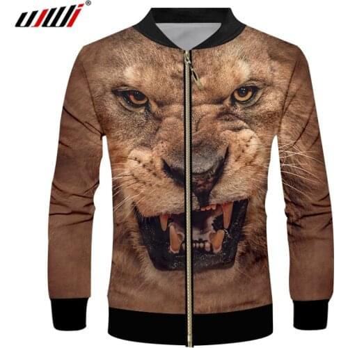 UJWI Mens Autumn Loose Coat Brown Animal Tiger Zip Jacket 3D Printed Plush Pattern Plus Size 5XL Clothing