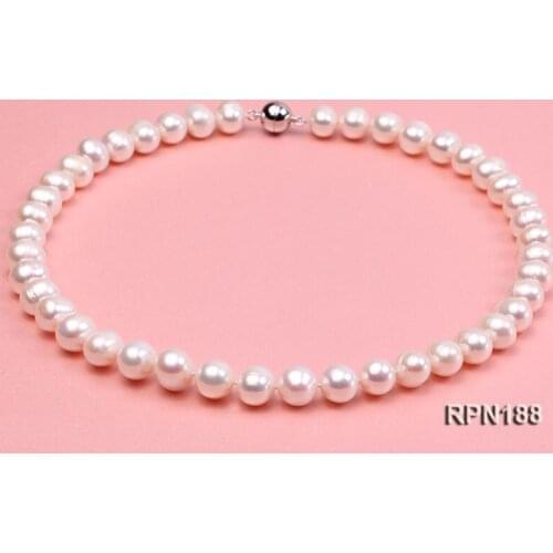 Unique Pearls jewellery Store Charming 8-9mm White Color Natural Freshwater Pearl Necklace Magnet Clasp