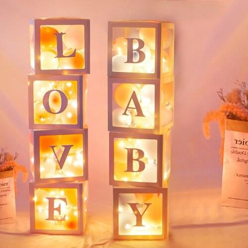 1Set Transparent Balloon Storage Box DIY Love Baby Letter Printed Gifts Packaging for Kids Birthday Party Wedding Decor