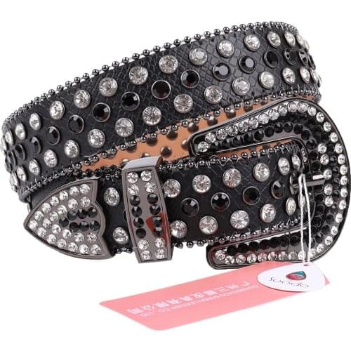 New Black-White Punk Belt Studded Y2k Belt With Diamonds Western Man Cowboy Cowgirl Bling Crystal Pin Buckle Ceinture Femme Luxe