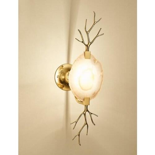 Postmodern wall lamp bedside lamp living room bedroom study all copper wall lamp retro Nordic light luxury creative personality