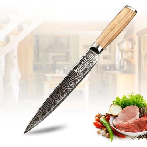 SUNNECKO 8" inch Slicing Knife Kitchen Chefs Knives Damascus VG10 Steel Sharp Blade Cutting Tools Strong Original Wood Handle