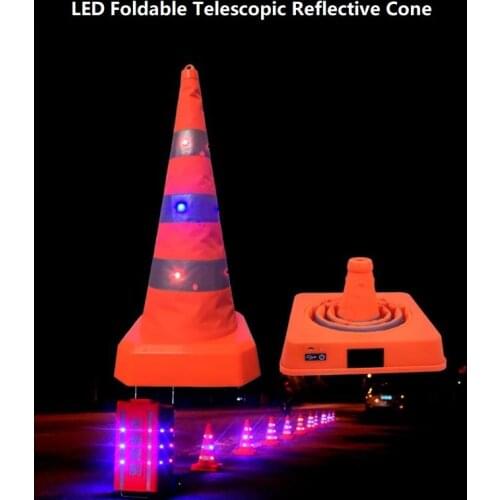 USB Rechargeable Foldable Telescopic Reflective Car Emergency Road Cone Warning Roadblock With Led Lights