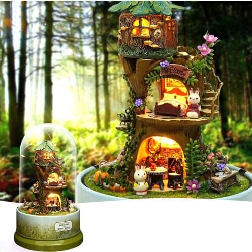 DIY Rotatable Dollhouse 3D Assembled Loft Handmade House Music Box Forest House/mushroom House/igloo Children Christmas Gift