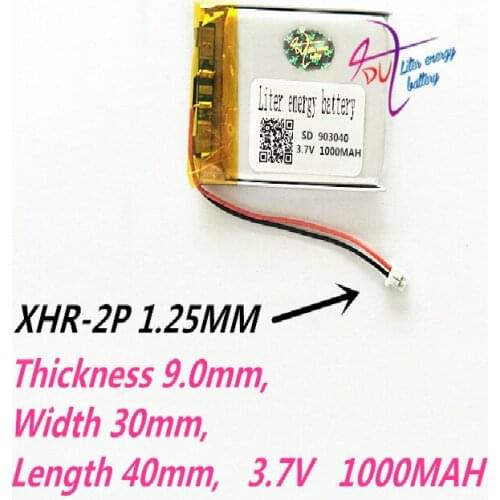 XHR-2P 1.25 903040 3.7V 1000mah 903242 Lithium polymer Battery with protection board For MP4 MP5 DVD GPS LED Bluetooth Earphone