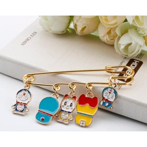 Japanese Blue Cat Shape Pendant Brooch Cartoon Design Brooches Anime Round Cat Rabbit Enamel Lapel Pin Jewelry Badges Pins