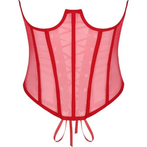 Women See-Through Corset Bustier Strapless Lace-Up Corselet Ladies Open Breast Slim Exotic Leotard Tanks Sexy Lingerie Costume
