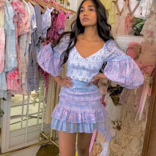 Super Chic shirred floral-print mini dress for women puff sleeve sexy women dress tiered ruched party dresses women evening 2020