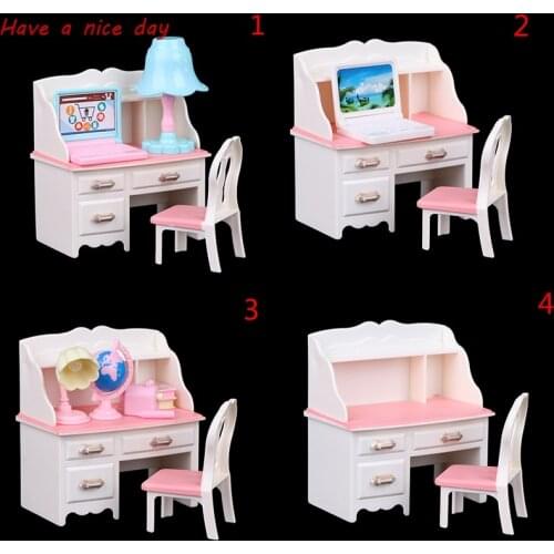 1Set oll play dollhouse furniture desk+lamp+laptop+chair accessories for 1/6 Doll